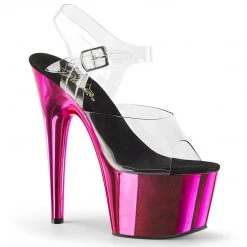 Pleaser Shoes ADORE-708 Clear/Hot Pink Chrome Platform Sandal