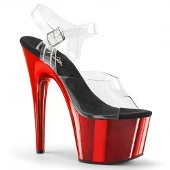 Pleaser ADORE-708 Clear/Red Chrome Platform Sandal Shoes