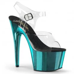 Pleaser ADORE-708 Clear/Turquoise Chrome Platform Sandal Shoes