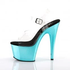 Pleaser ADORE-708 Clear/Turquoise Chrome Platform Sandal Shoes