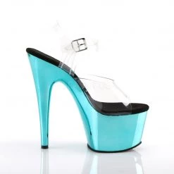 Pleaser ADORE-708 Clear/Turquoise Chrome Platform Sandal Shoes