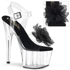 Pleaser ADORE-708BFL Clear-Black/Clear Platform Sandal Shoes