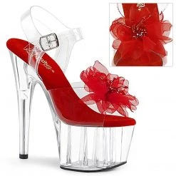 Pleaser ADORE-708BFL Clear-Red/Clear Platform Sandal Pole Dance Heels