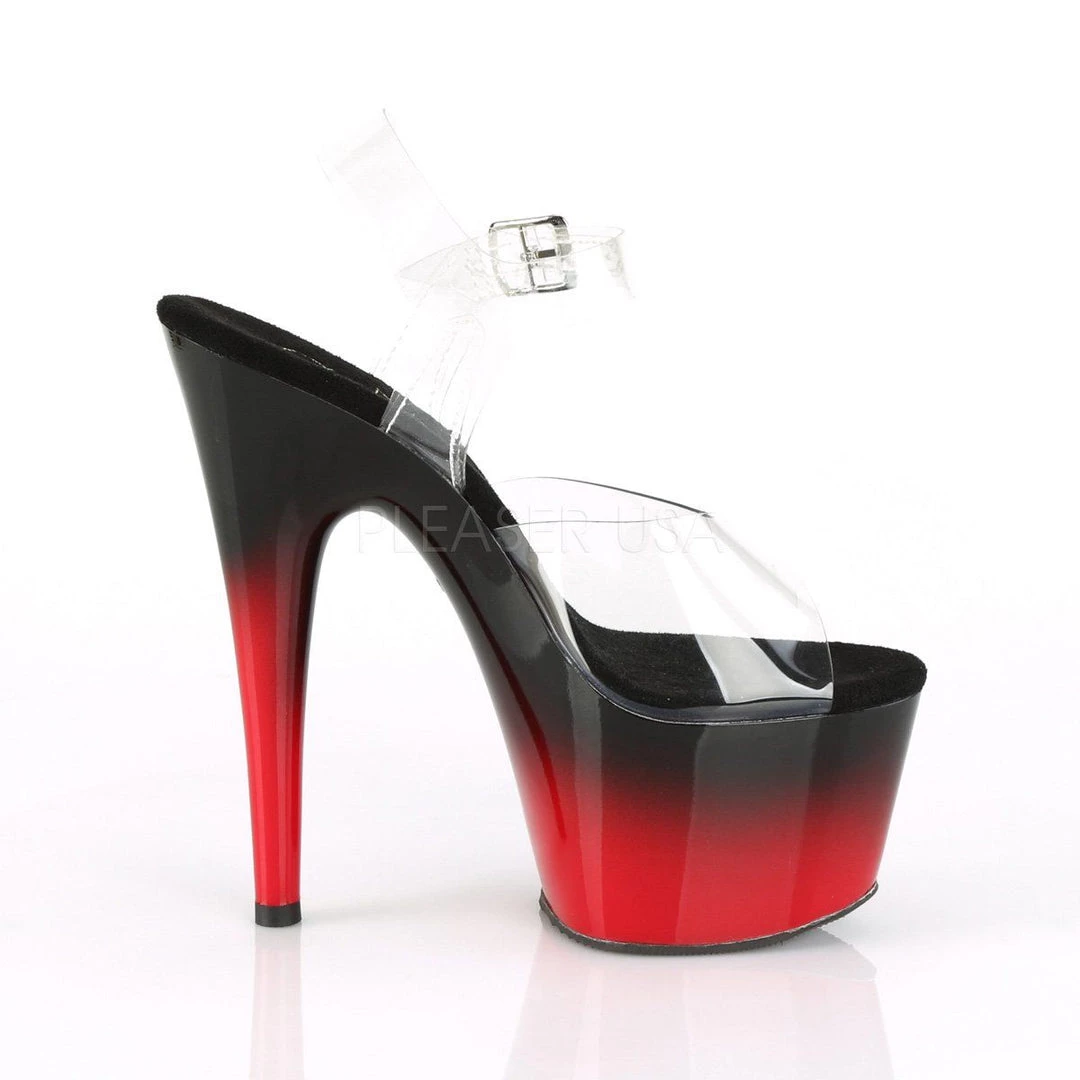 Pleaser Shoes ADORE-708BR-H Clear/Black-Red Platform Sandal 7 Pleaser Shoes ADORE-708BR-H Clear/Black-Red Platform Sandal