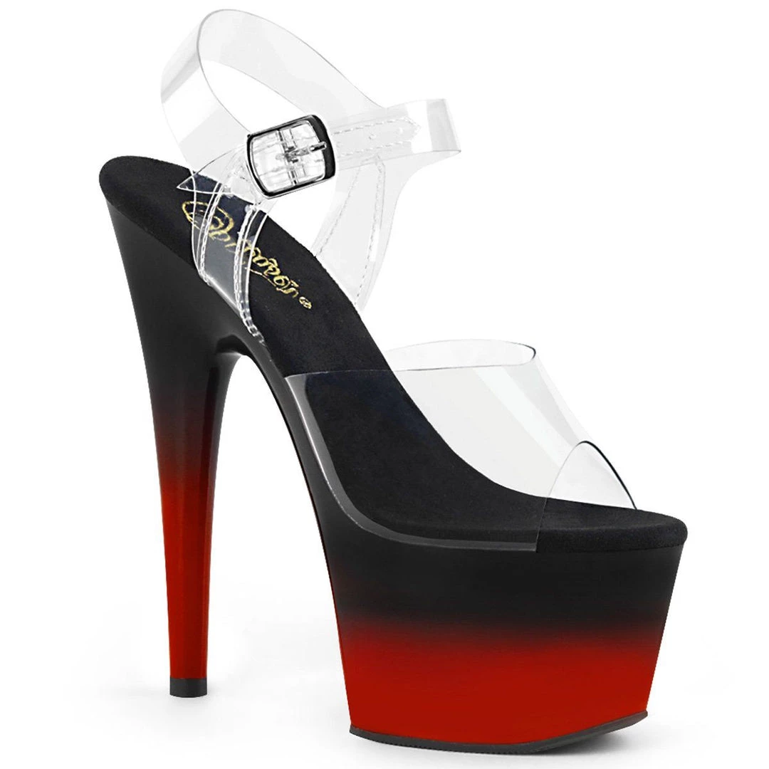 Pleaser Shoes ADORE-708BR-H Clear/Black-Red Platform Sandal 8 Pleaser Shoes ADORE-708BR-H Clear/Black-Red Platform Sandal