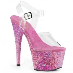 Pleaser ADORE-708CF Clear/Pink Confetti Platform Sandal Shoes