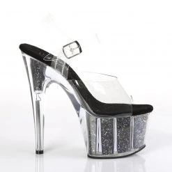 Pleaser Shoes ADORE-708CG Clear/Black Confetti Glitter Platform Sandal 12 Pleaser Shoes ADORE-708CG Clear/Black Confetti Glitter Platform Sandal