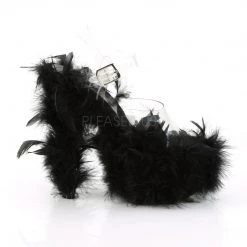 Pleaser ADORE-708F Clear/Black Marabou Feather Platform Sandal Shoes