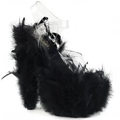Pleaser ADORE-708F Clear/Black Marabou Feather Platform Sandal Shoes