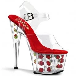 Pleaser ADORE-708FL Clear/Red Flowers Platform Sandal