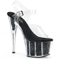Pleaser ADORE-708G Clear/Black Glitter Inserts Platform Sandal Shoes