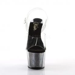 Pleaser ADORE-708G Clear/Black Glitter Inserts Platform Sandal Shoes