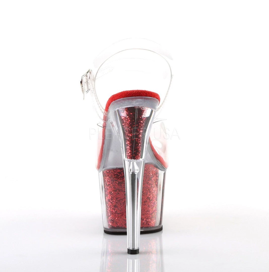 Pleaser ADORE-708G Clear/Red Glitter Inserts Platform Sandal 6 Pleaser ADORE-708G Clear/Red Glitter Inserts Platform Sandal