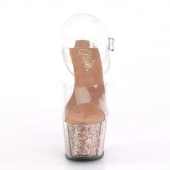 Pleaser ADORE-708G Clear/Rose Gold Glitter Platform Sandal Shoes
