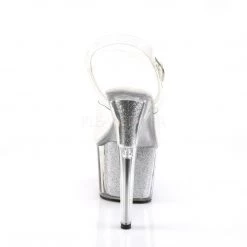 Pleaser Shoes ADORE-708G Clear/Silver Glitter Inserts Platform Sandal