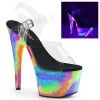 Pleaser Shoes ADORE-708GXY Clear/Neon Galaxy Glitter Platform Sandal
