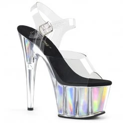 Pleaser ADORE-708HGI Clear/Silver Hologram Inserts Platform Sandal Shoes