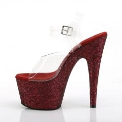 Pleaser ADORE-708HMG Clear/Burgundy Multi Glitter Platform Sandal Shoes