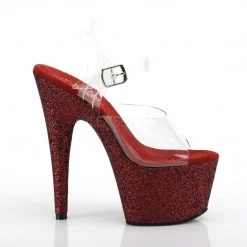 Pleaser ADORE-708HMG Clear/Burgundy Multi Glitter Platform Sandal Shoes