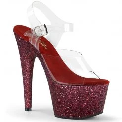 Pleaser ADORE-708HMG Clear/Burgundy Multi Glitter Platform Sandal Shoes