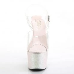 Pleaser ADORE-708HMG Clear/Opal Multi Glitter Platform Sandal Shoes