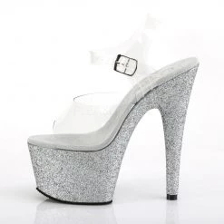 Pleaser ADORE-708HMG Clear/Silver Multi Glitter Platform Sandal