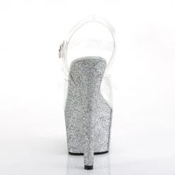 Pleaser ADORE-708HMG Clear/Silver Multi Glitter Platform Sandal