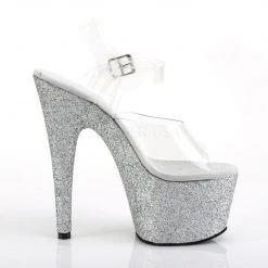 Pleaser ADORE-708HMG Clear/Silver Multi Glitter Platform Sandal