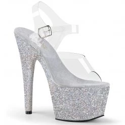 Pleaser ADORE-708HMG Clear/Silver Multi Glitter Platform Sandal
