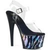 Pleaser ADORE-708HP-2 Clear/Black-Silver Hologram Platform Sandal