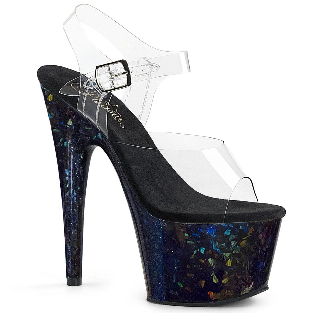 Pleaser ADORE-708HSP Clear/Midnight Blue Hologram Platform Sandal 3 Pleaser ADORE-708HSP Clear/Midnight Blue Hologram Platform Sandal