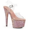 Pleaser Shoes ADORE-708LG Clear/Dusty Blush Glitter Platform Sandal