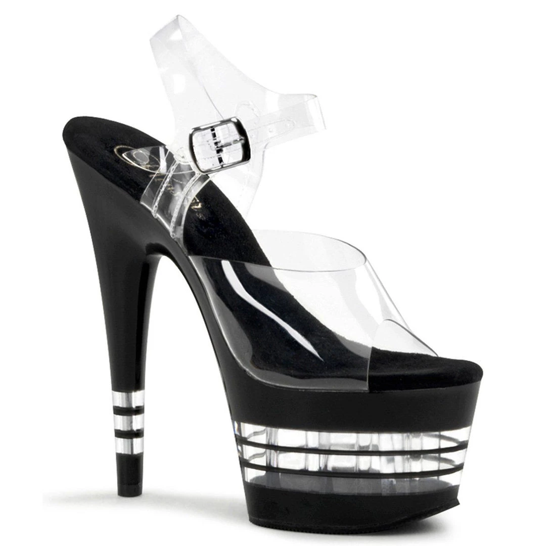 Pleaser ADORE-708LN Clear/Black Platform Sandal 8 Pleaser ADORE-708LN Clear/Black Platform Sandal