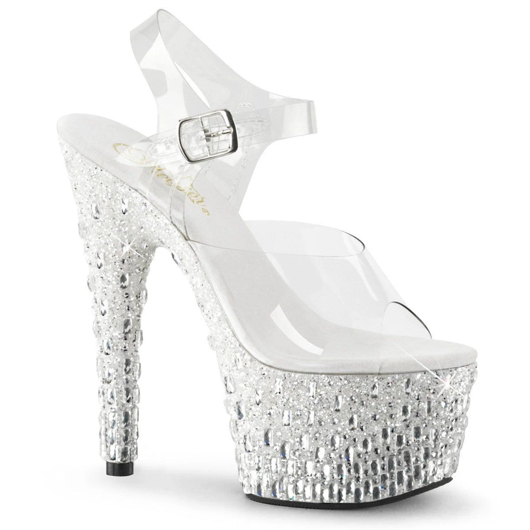 Pleaser ADORE-708MR-5 Clear/White-Silver Platform Sandal Shoes 3 Pleaser ADORE-708MR-5 Clear/White-Silver Platform Sandal Shoes