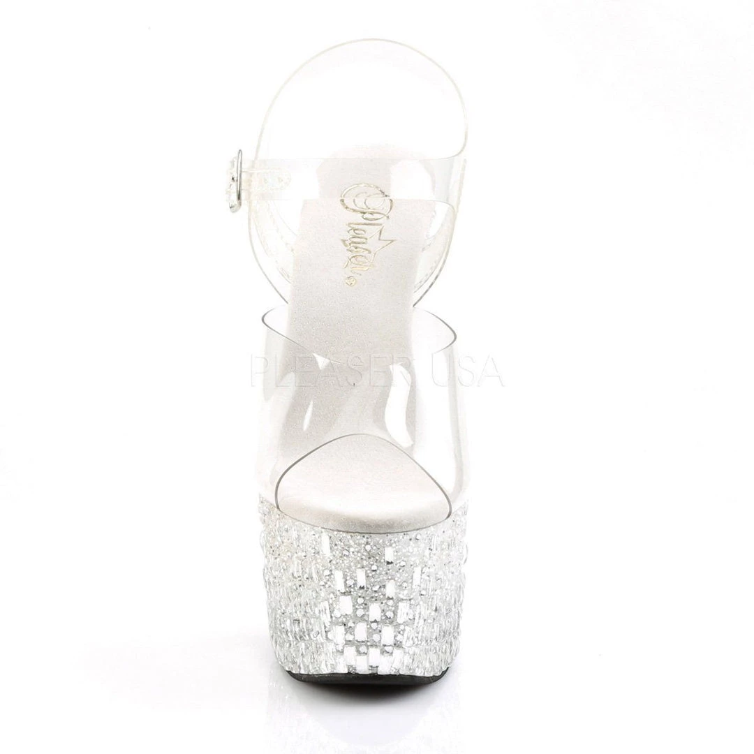 Pleaser ADORE-708MR-5 Clear/White-Silver Platform Sandal Shoes 4 Pleaser ADORE-708MR-5 Clear/White-Silver Platform Sandal Shoes