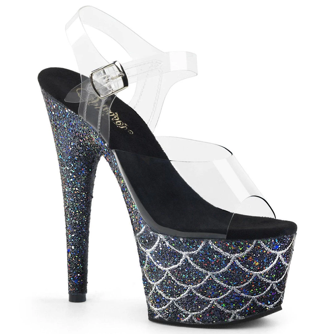 Pleaser Shoes ADORE-708MSLG Clear/Black Multi Glitter Mermaid Platform Sandal 3 Pleaser Shoes ADORE-708MSLG Clear/Black Multi Glitter Mermaid Platform Sandal