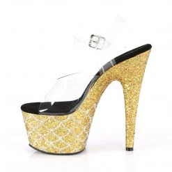 Pleaser Shoes ADORE-708MSLG Clear/Gold Multi Glitter Mermaid Platform Sandal