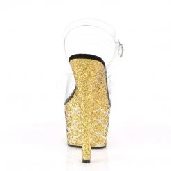 Pleaser Shoes ADORE-708MSLG Clear/Gold Multi Glitter Mermaid Platform Sandal
