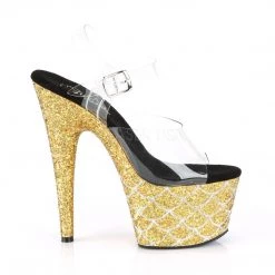 Pleaser Shoes ADORE-708MSLG Clear/Gold Multi Glitter Mermaid Platform Sandal