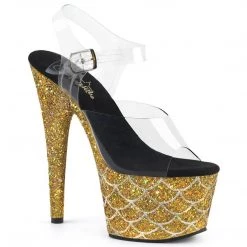 Pleaser Shoes ADORE-708MSLG Clear/Gold Multi Glitter Mermaid Platform Sandal