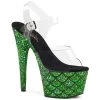 Pleaser Shoes ADORE-708MSLG Clear/Green Multi Glitter Platform Sandal
