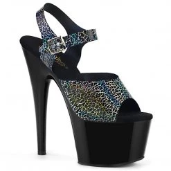 Pleaser Shoes ADORE-708N-CK Black Cracker Hologram TPU/Black Platform Sandal