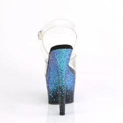 Pleaser ADORE-708SS Clear/ Black -Blue Multi Glitter Platform Sandal Shoes