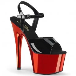 Pleaser Shoes ADORE-709 Black Patent/Red Chrome Platform Sandal