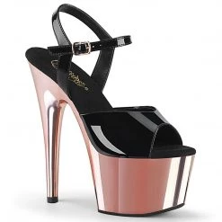 Pleaser ADORE-709 Black Patent/Rose Gold Chrome Platform Sandal Shoes