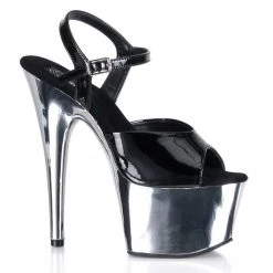 Pleaser ADORE-709 Black Patent/Silver Chrome Platform Sandal Shoes