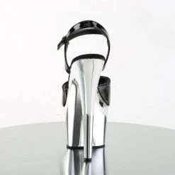Pleaser ADORE-709 Black Patent/Silver Chrome Platform Sandal Shoes