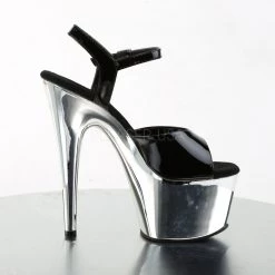 Pleaser ADORE-709 Black Patent/Silver Chrome Platform Sandal Shoes