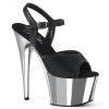 Pleaser Shoes ADORE-709 Black Quilted Faux Leather/Silver Chrome Platform Sandal