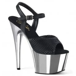 Pleaser Shoes ADORE-709 Black Quilted Faux Leather/Silver Chrome Platform Sandal